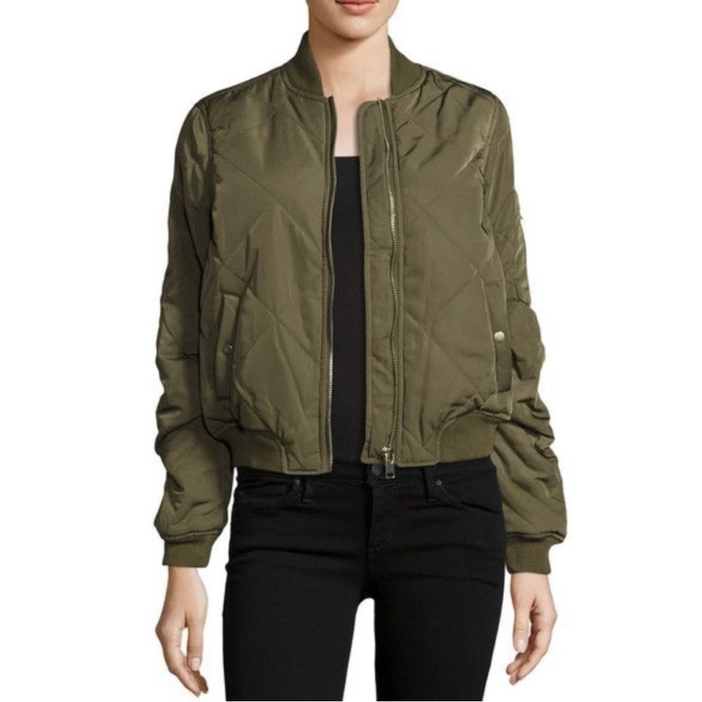 Romeo + Juliet Couture Quilted Olive Green Bomber Jacket Size S